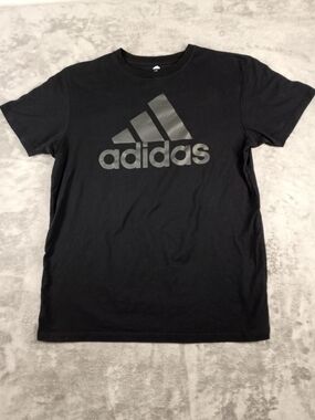 adidas Men's Black T-Shirt with Large Grey Logo Size XL